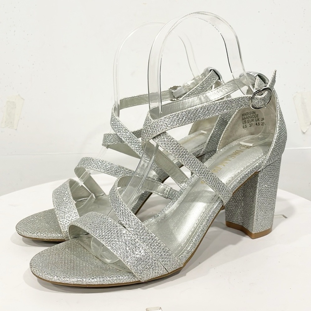 Dream Pairs Madison Womens Size 6.5 Silver Glitter‎ Strappy 3" Block Heels